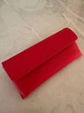 GUESS Bright Red Pebble Leather Fold-Over glasses case